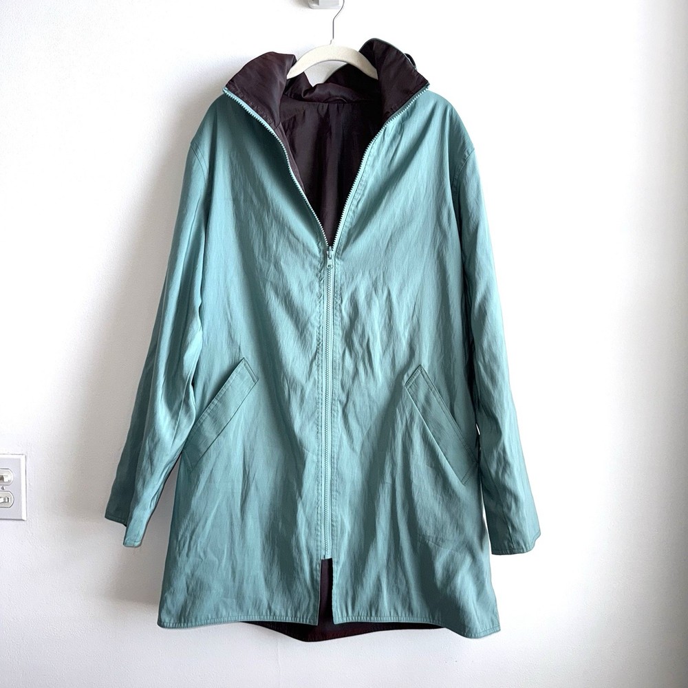 Mycra Pac Reversible Hood Rain Coat Jacket Size 1 Women’s S/M Turquoise Brown
