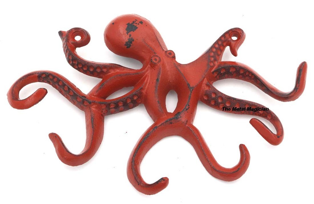 Octopus Keys Hook, Decorative Wall Mounted Nautical Wall Rack, Antique Key Ho...