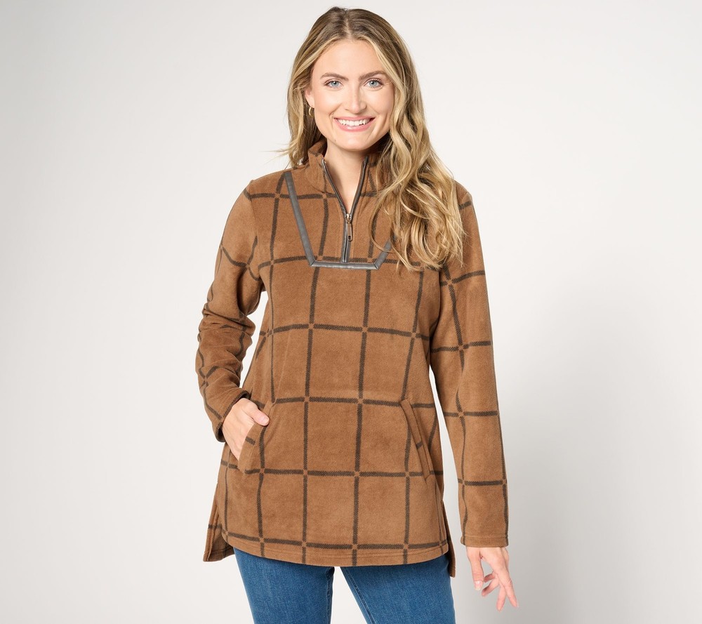 Susan Graver Women's Top Sz S Printed Fleece Pullover Tunic Brown A658673