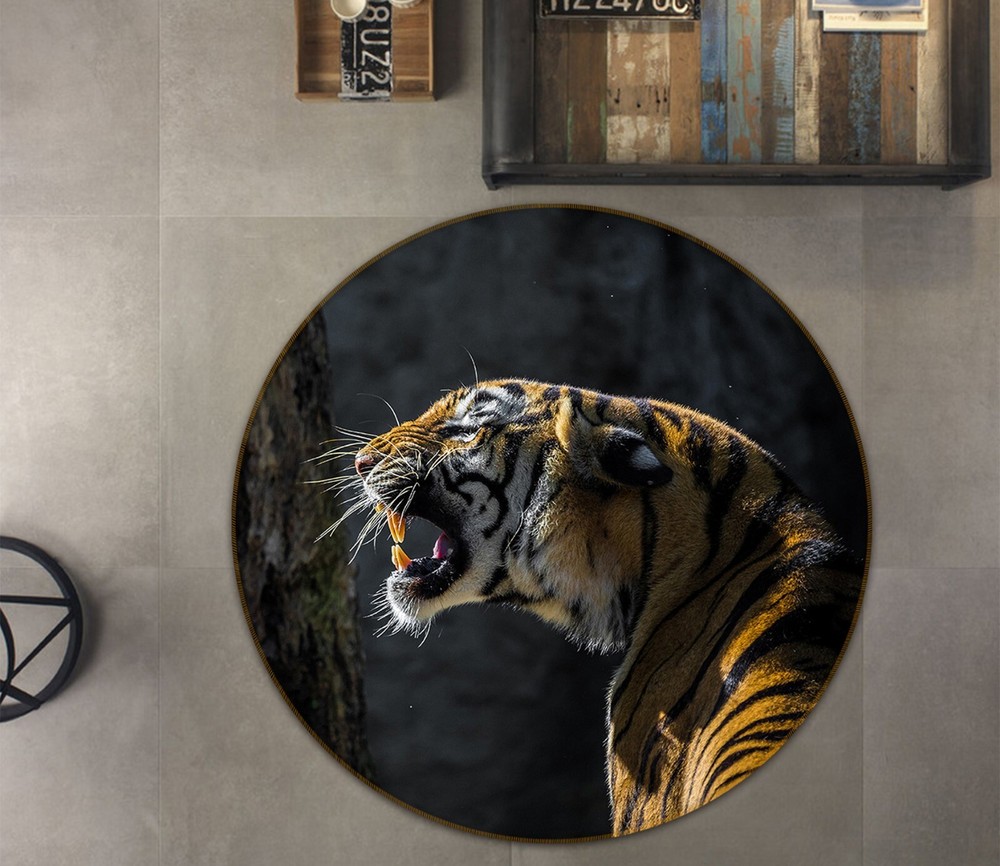 3D Roaring Tiger AHO186972 Animal Non Slip Rug Mat Elegant Photo Carpet Romy