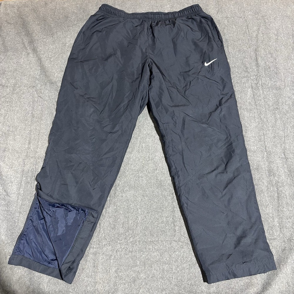 Nike Windbreaker Pants Mens XL Black Mesh Lined Track Swoosh Zip Ankle Athletic