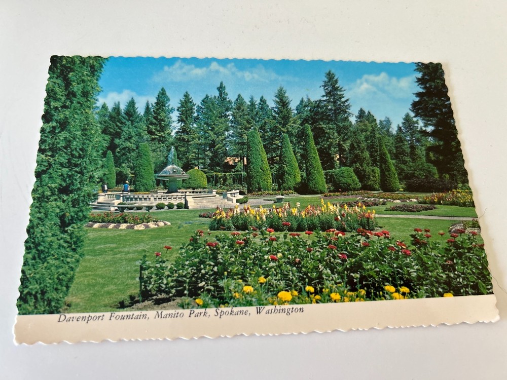 Davenport Fountain Manito Park Spokane Washington Continental Size Postcard