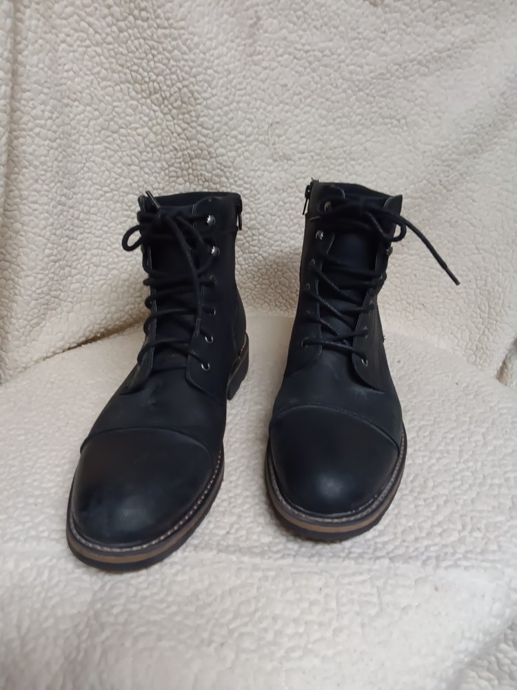 The Rail Men's Leather Combat Boots Size 44 Black Lace Up Biker