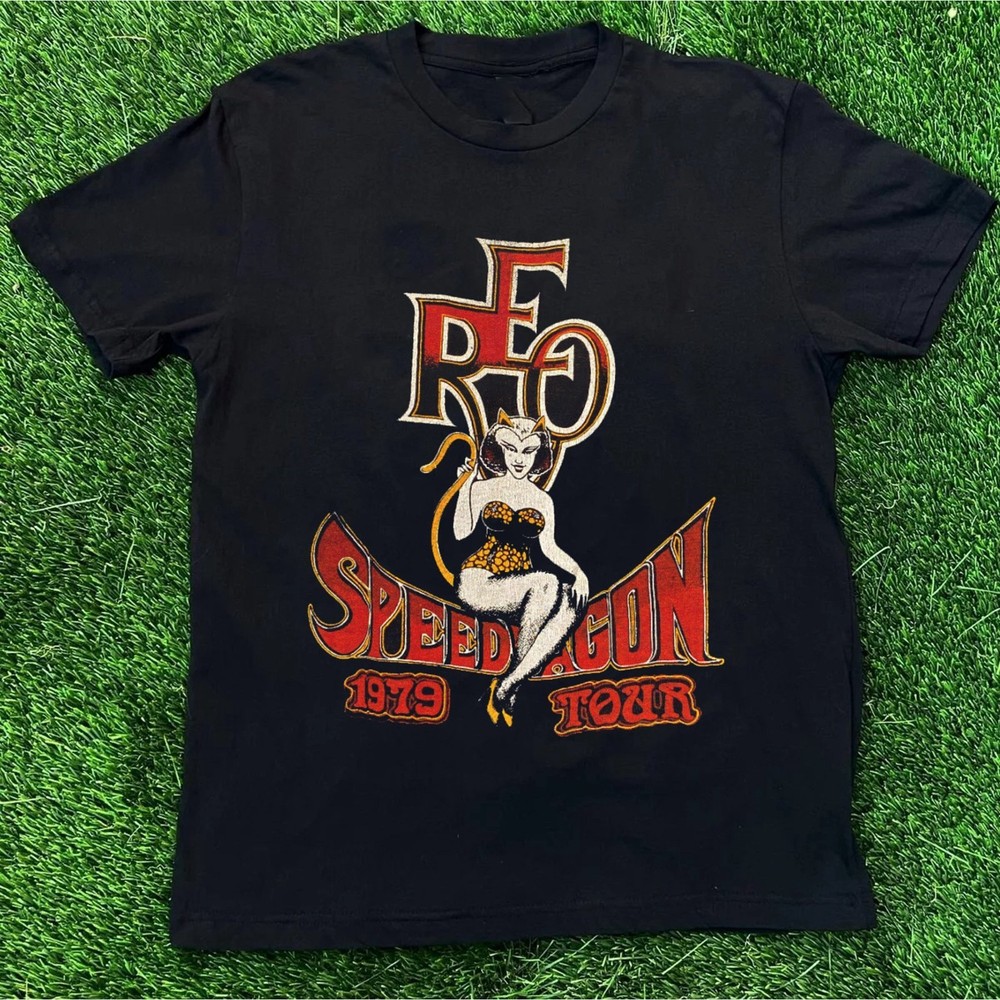 Vtg 70s Reo Speedwagon Band Tour Gift Fans Black All Size Shirt