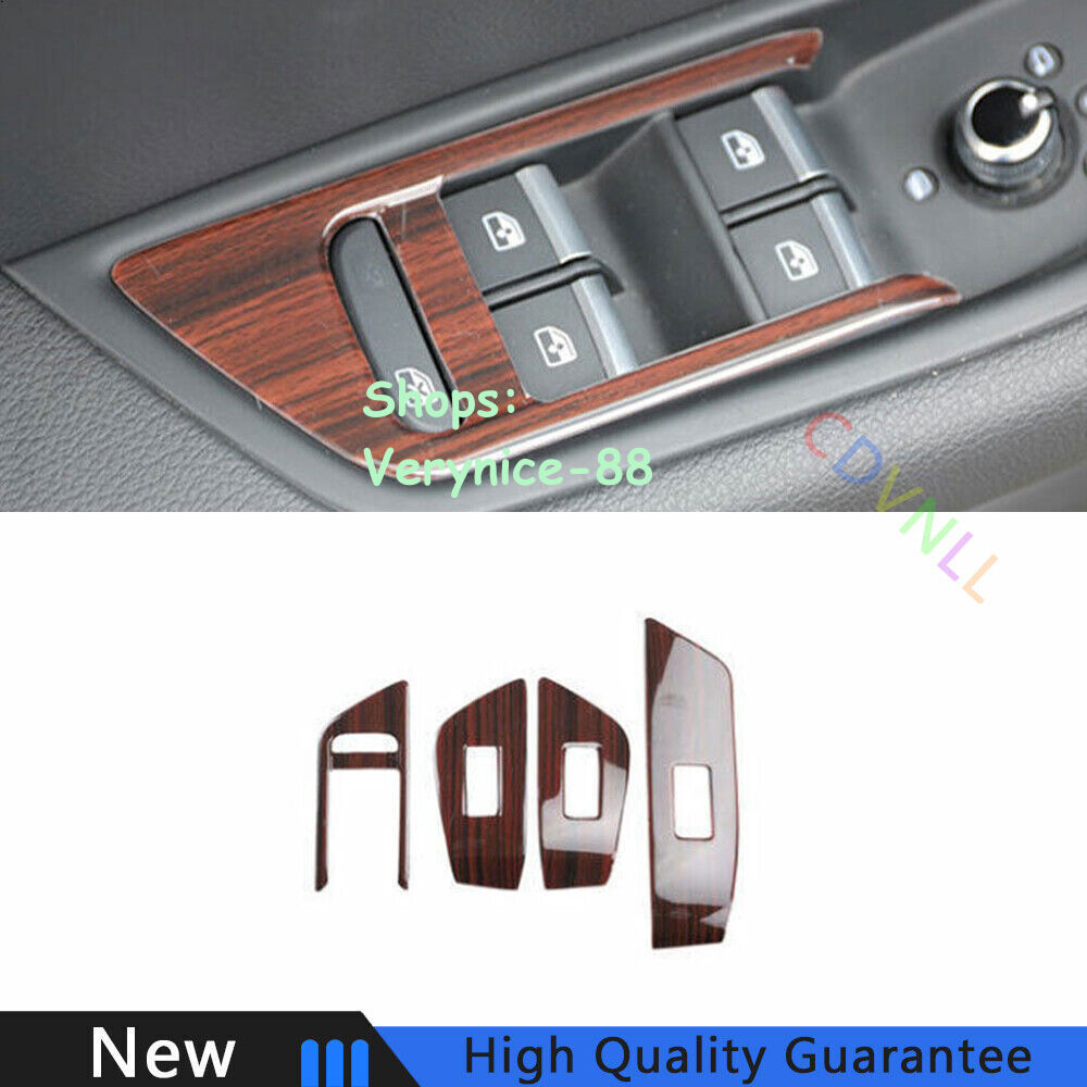 Fit For Audi A4 A5 2017-2021 Red Wood Car Window Lock Lift Panel Frame Trim 4PCS