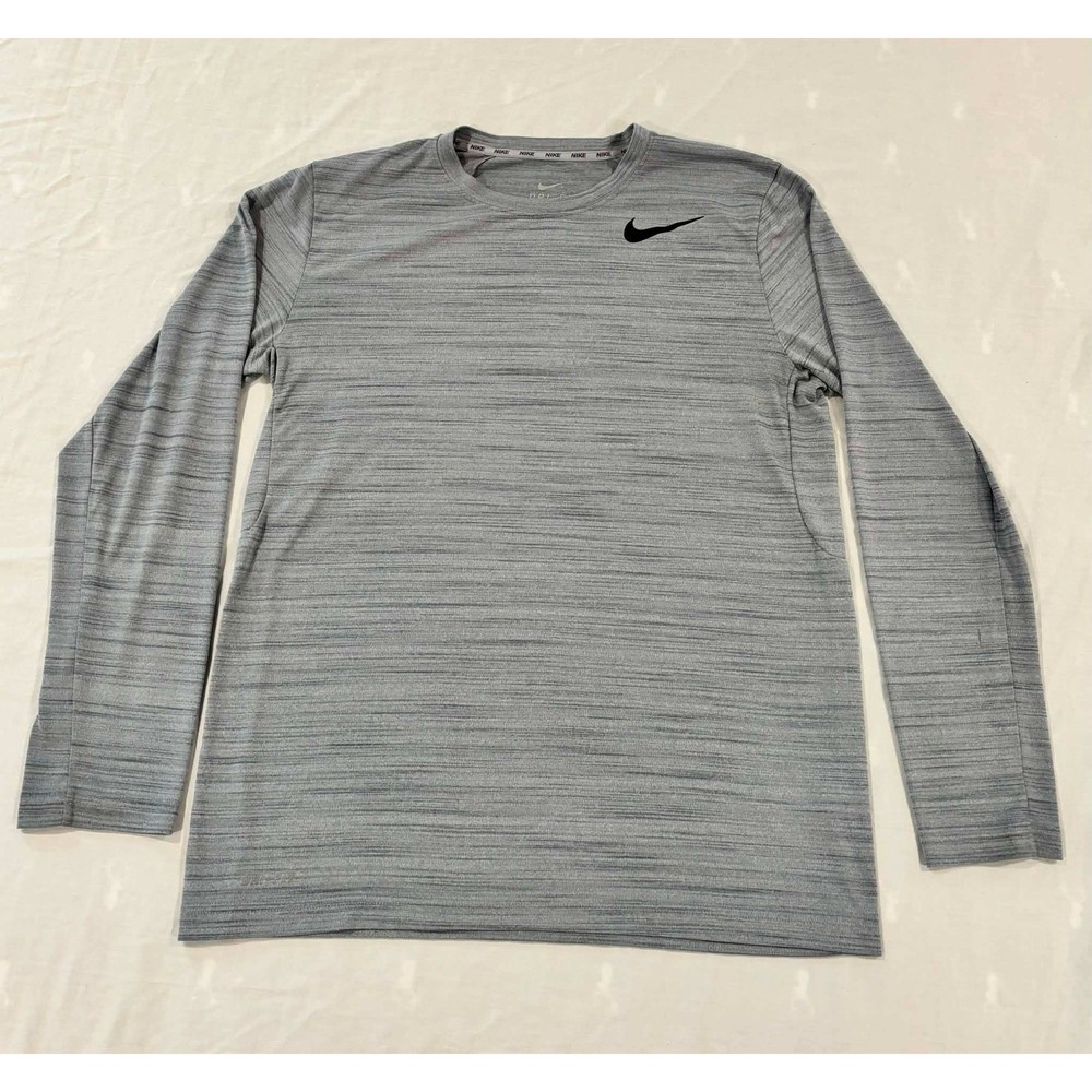 Nike Dri-FIT Mens Medium Gray Space Dye Long Sleeve Training Shirt Running Top