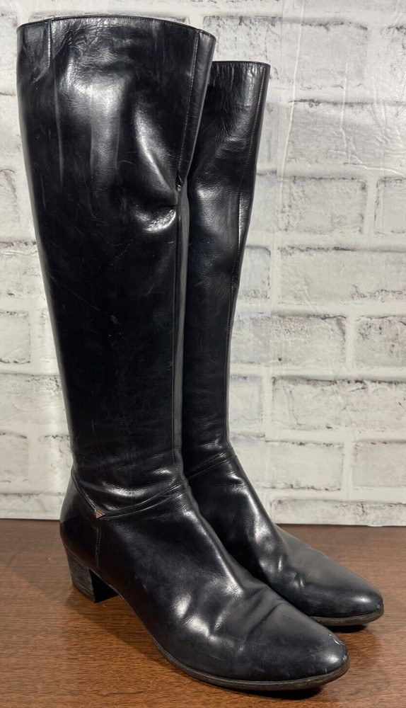 Women's Salvatore Ferragamo Zip Up Knee High Boots Shoes Size 7 AAA Black
