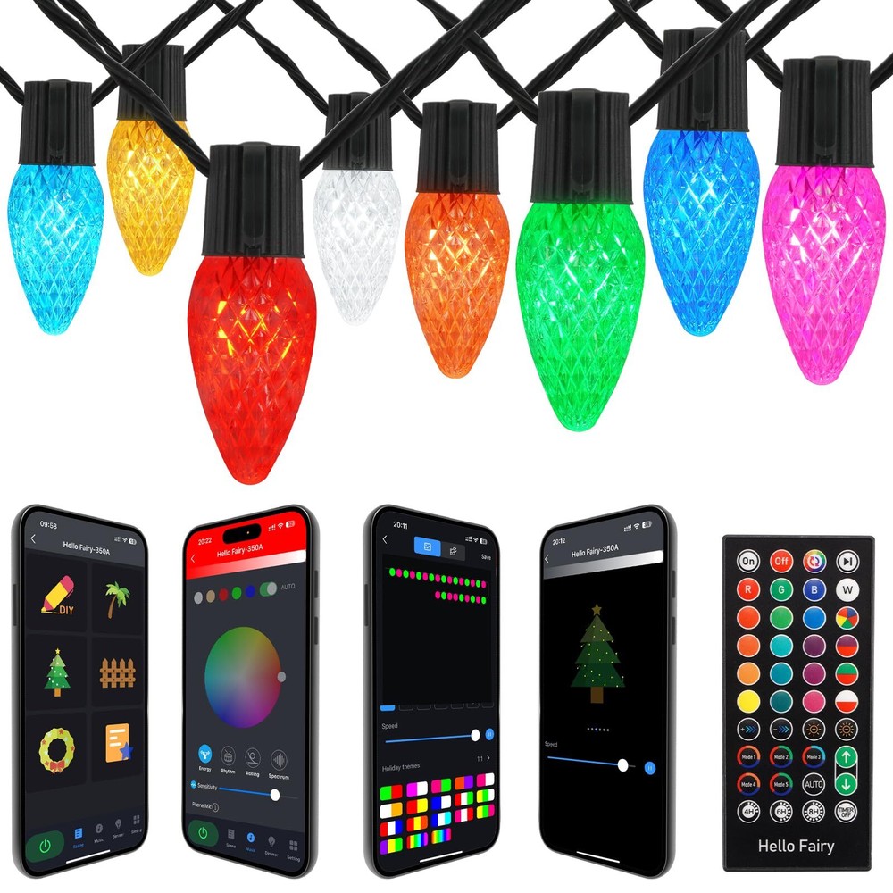 Smart C9 Christmas Outdoor Lights, 66FT 100 LEDs, APP Remote Controlled RGB S...