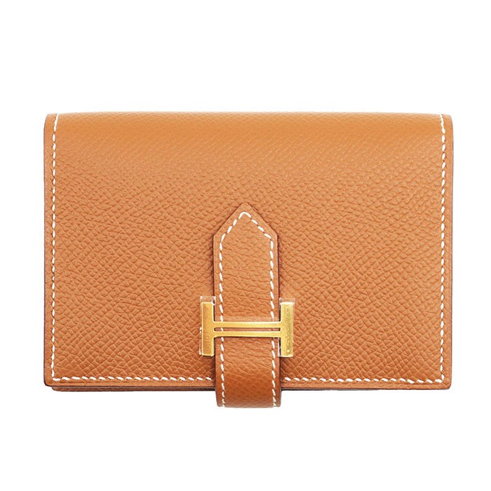 HERMES Bearn Mini Epsom Card Case H Logo Gold Hd Belt Strap Z  Stamp  Wallet 134