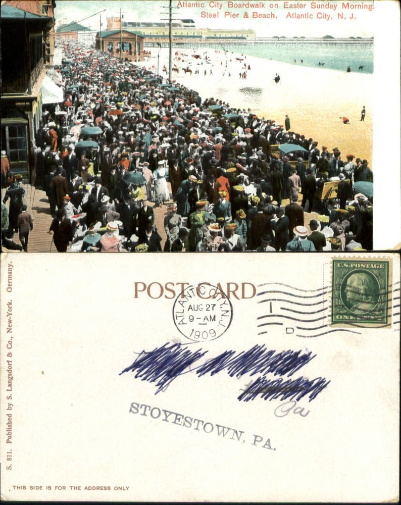 Atlantic City New Jersey NJ boardwalk Easter Sunday pier mailed 1909