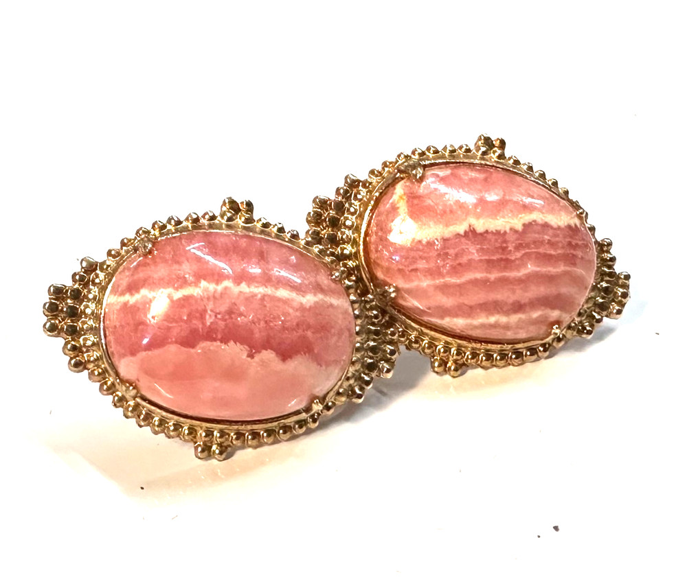 Vtg Costume Pink Stone Gold Tone Clip-on Earrings Jewelry Lot I