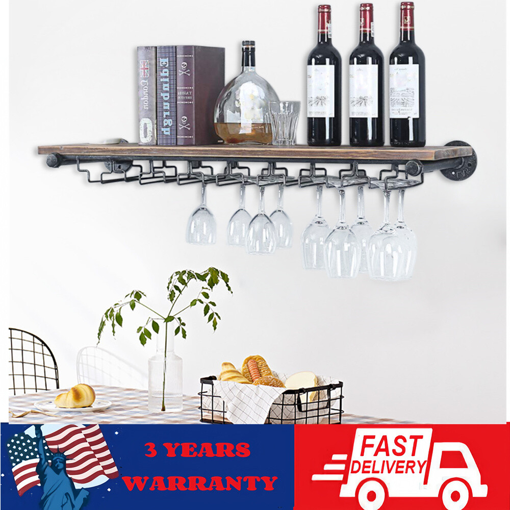 Hanging Wall Mount Wine Rack Glass Holder Shelf for Champagne Bar Decor 36 Inch