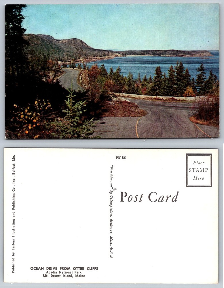 Ocean Drive Otter Cliffs Acadia National Park Maine Plastichrome Postcard-image
