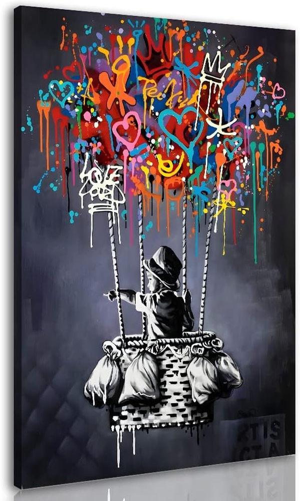 Framed Banksy Graffiti Art Large Canvas Wall Decor Abstract Street Art-image