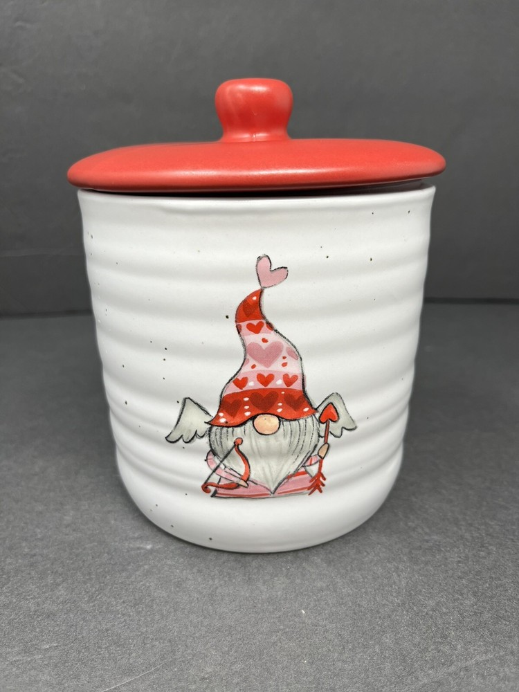 Sheffield Home Red Valentines Cupid Gnome Canister Cookie Candy Jar 5.5