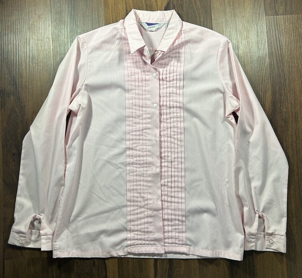 Vintage Honors Top blouse Womens Size 12 Pink Short Sleeve Button up