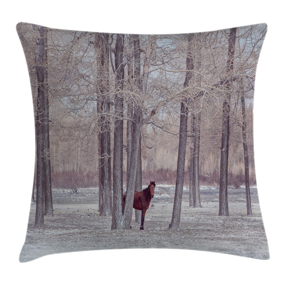 Equestrian Throw Pillow Case Horse Forest Stands Square Cushion Cover 16 Inches