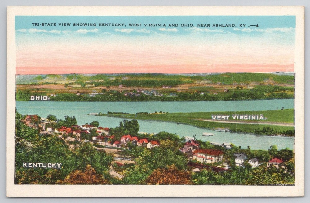 Tri-State View Kentucky West Virginia Ohio Ashland KY Vintage Postcard Kropp