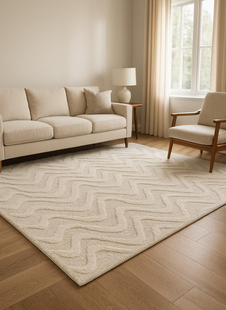 Hand Tufted 100% Wool Carpet Cream Beige Textured Modern Area Carpet