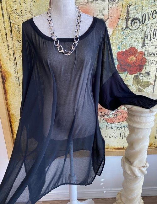Marla Wynne Layers Black Mixed Media Sheer Crepe Jersey Top 3X Plus New
