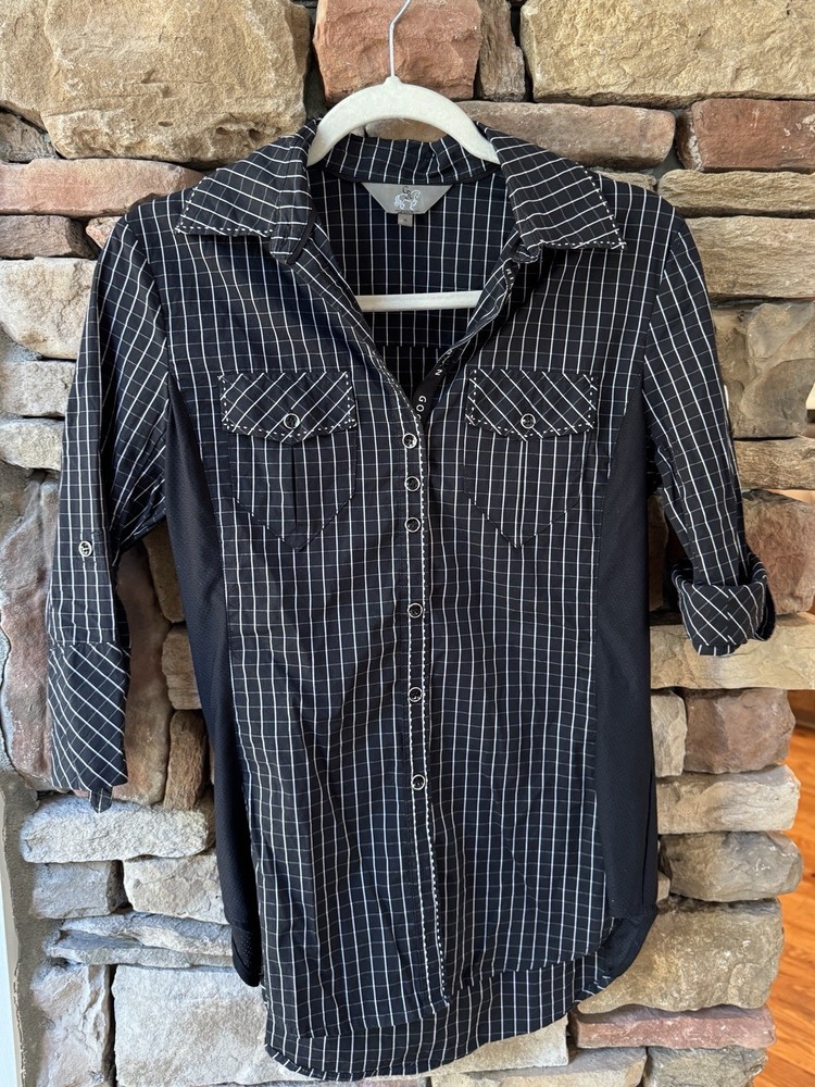 Goode Rider Equestrian Women’s Short Sleeve Button Up Ventilated Shirt Size S