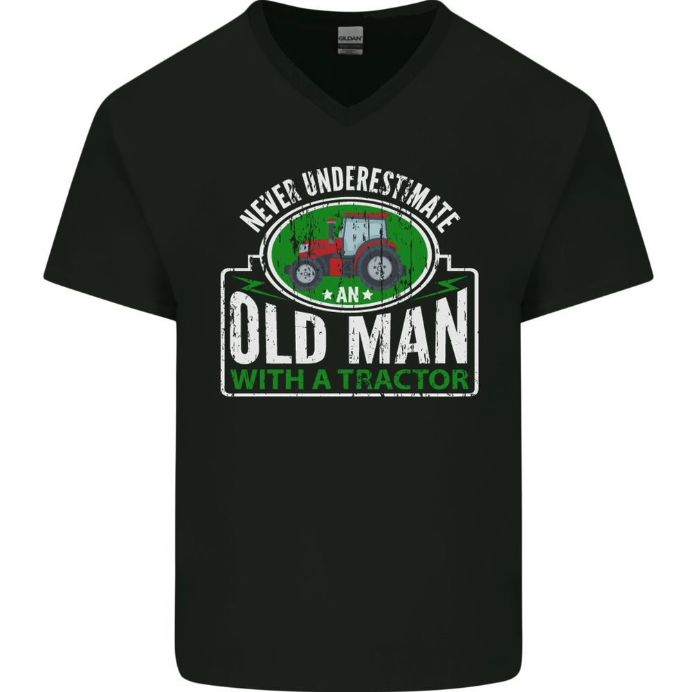 An Old Man With a Tractor Farmer Funny Mens V-Neck Cotton T-Shirt