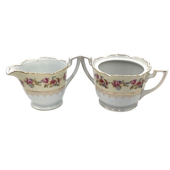 Vintage Gold Castle Hostess Floral Rose Creamer and Open Sugar Bowl Set Japan