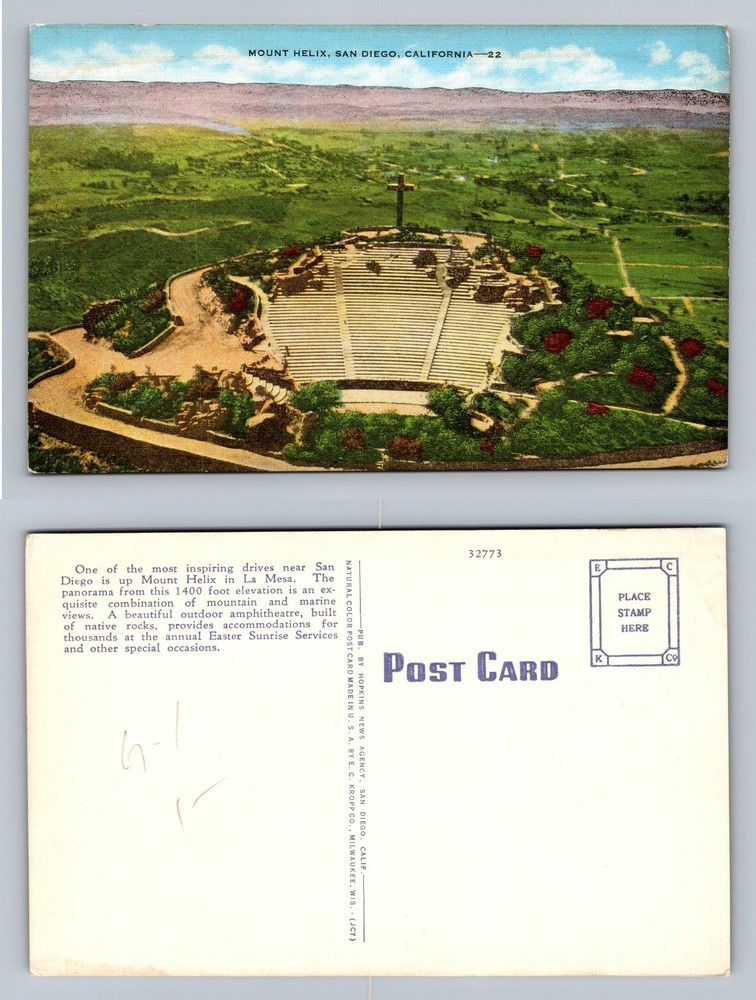San Diego, CA-California, Mount Helix Amphitheater View PC Vintage Postcard