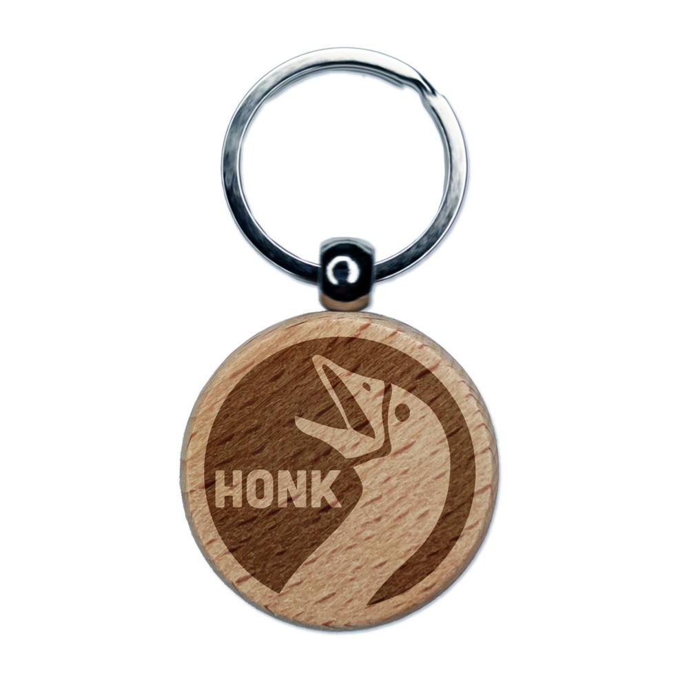 Goose Honk Laugh Engraved Wood Round Keychain Tag Charm