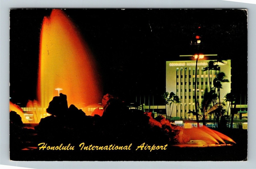 Honolulu HI-Hawaii, New Airport At Night, c1971 Vintage Postcard