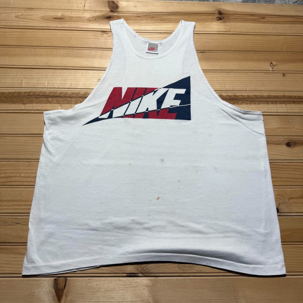 Vintage 90s Nike Sportswear Spellout Center Logo Gym Training Tank Top USA - XL