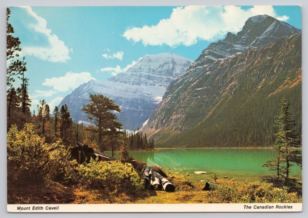 Jasper Alberta Canada Mt Edith Cavell Lake Mount Sorrow Rockies Vintage Postcard