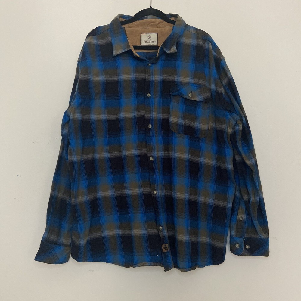 Legendary Whitetails Flannel Men's 3XL Blue Gray Button Up Plaid Long Sleeve
