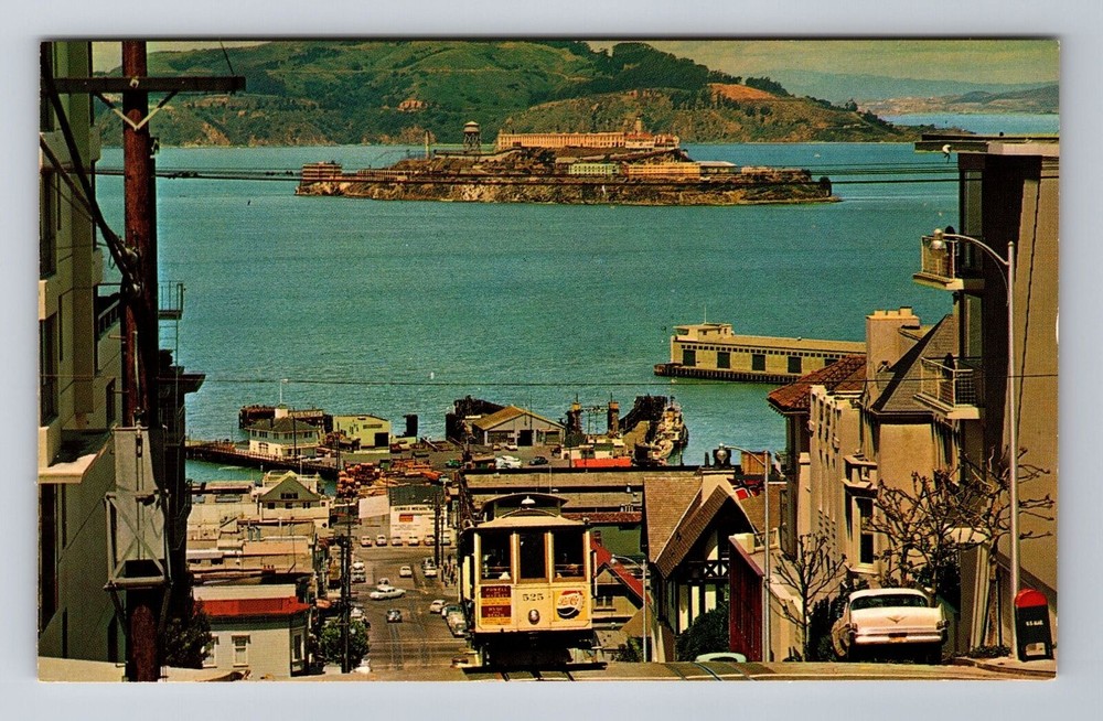 San Francisco CA-California, Cable Car On Hyde Street, Alcatraz Vintage Postcard