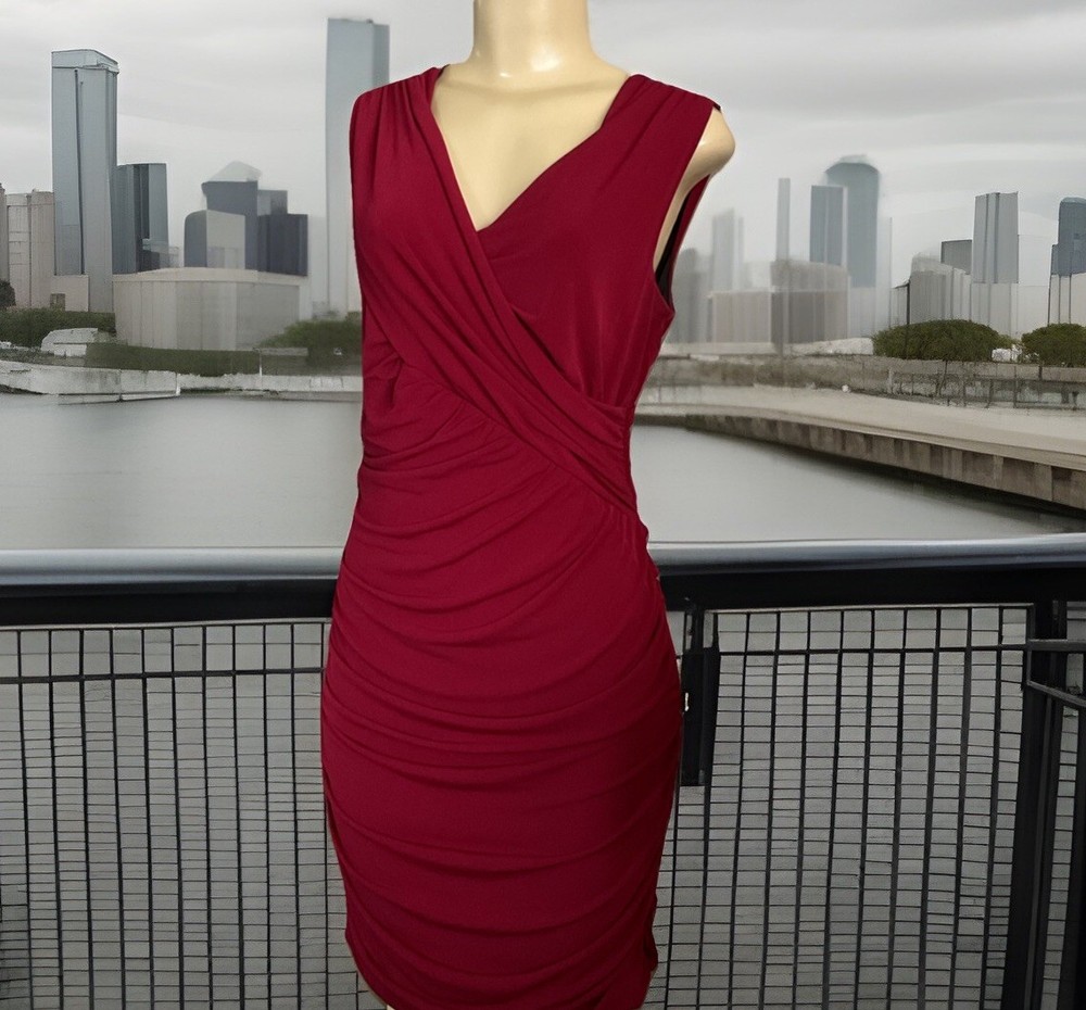 Carole Little Dress Women Sz 10 Sleeveless Sheath Ruched Draped Cocktail