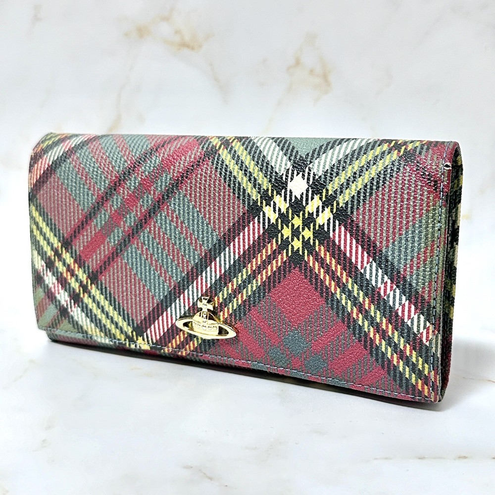 Vivienne Westwood Orb Check PVC Long Bifold Wallet Authentic