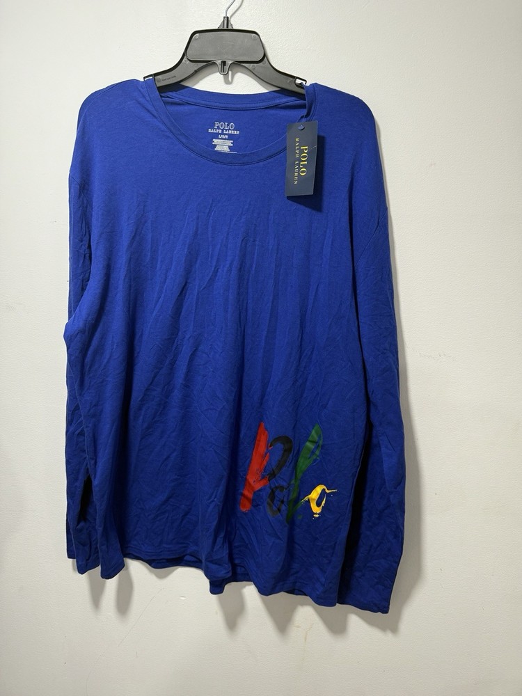 Polo Ralph Lauren Men’s Blue Long Sleeve Crewneck Logo T-Shirt Size L NWT