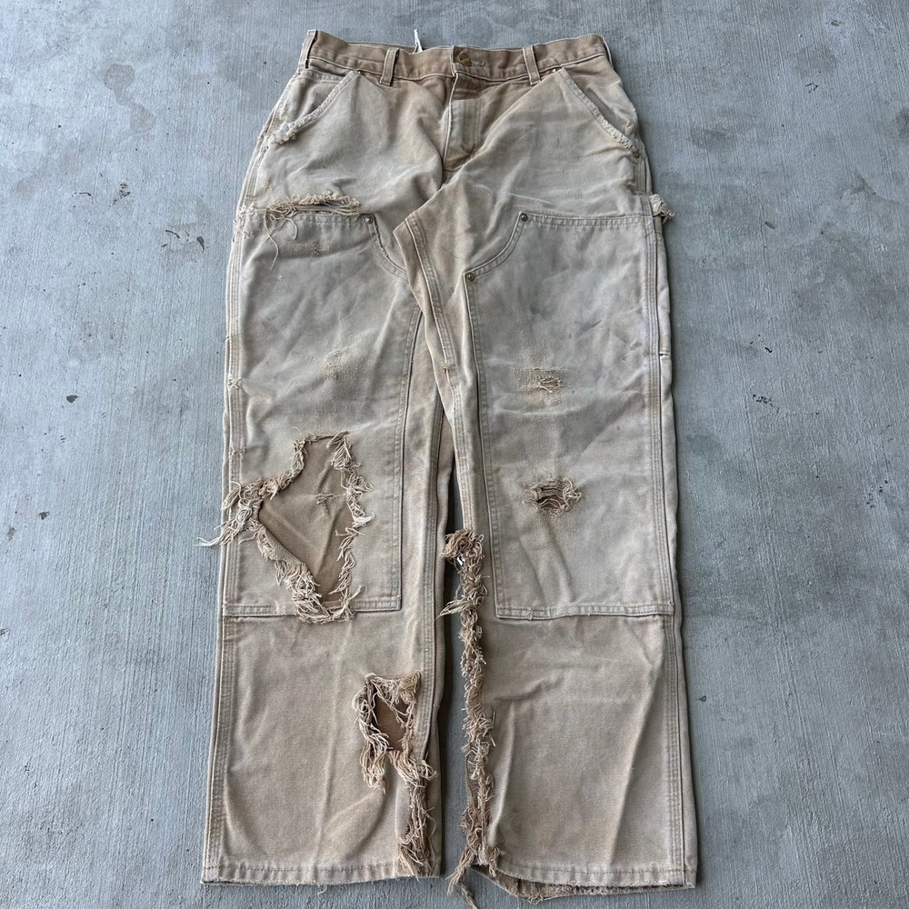 Vintage Y2K distressed brown Carhartt double knee carpenter work pants