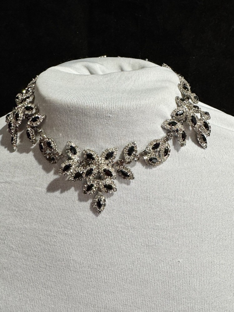 KJL Kenneth Lane Vintage Iconic Design Clear & Black Rhinestone Necklace