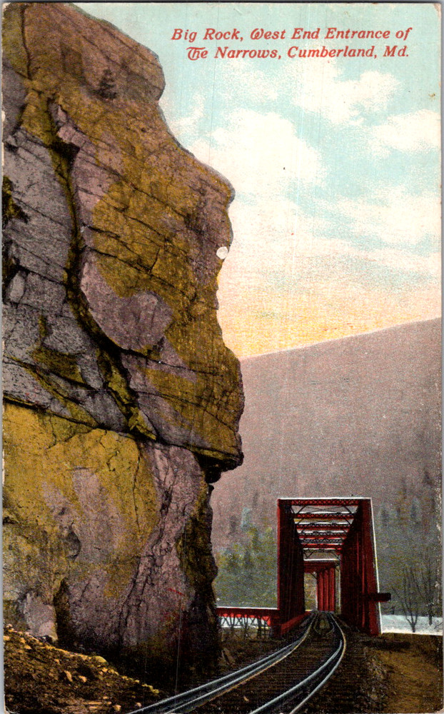 Vintage Postcard Cumberland Maryland Big Rock Railroad Tunnel Narrows