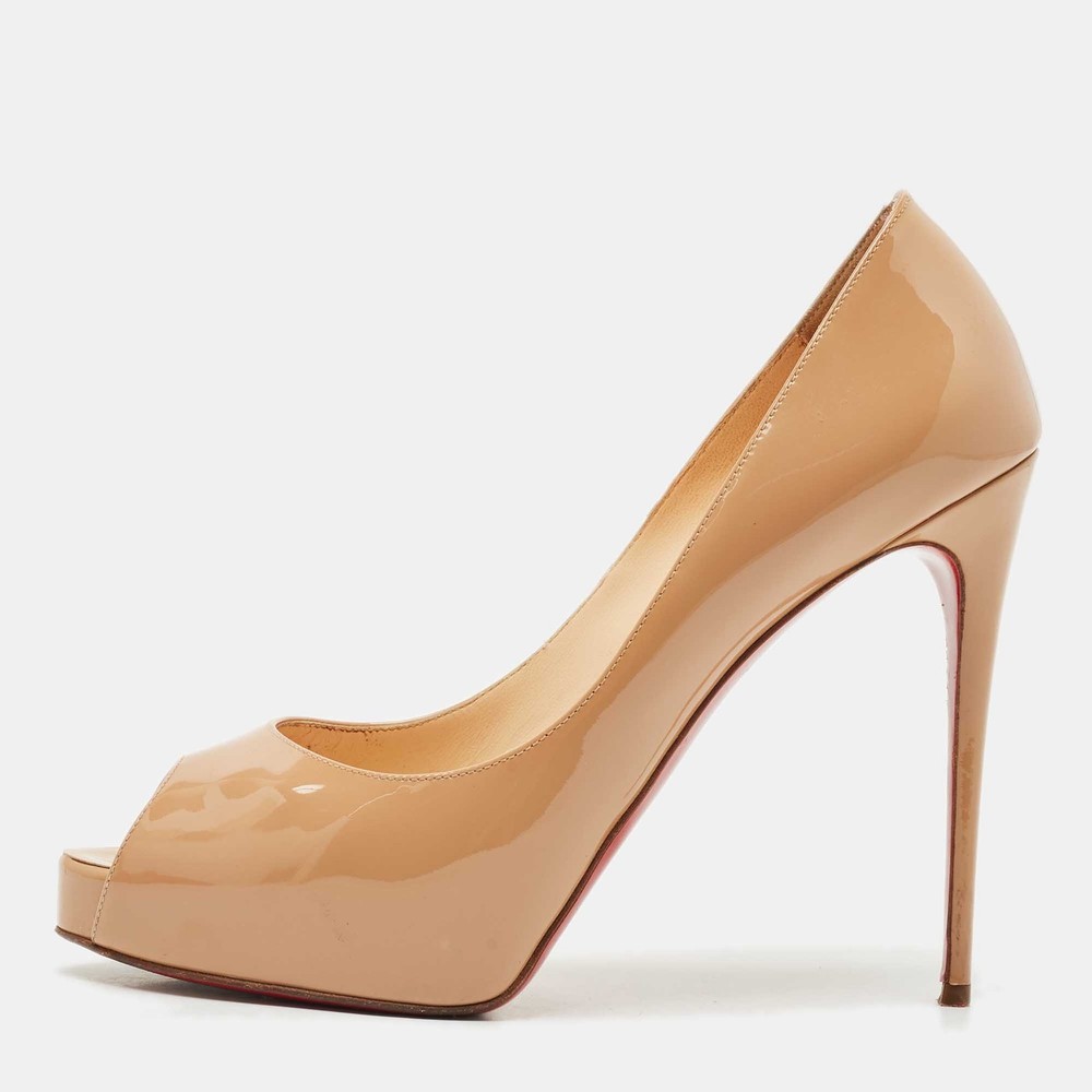 Christian Louboutin Beige Patent Leather New Very Prive Peep Toe Pumps Size 39