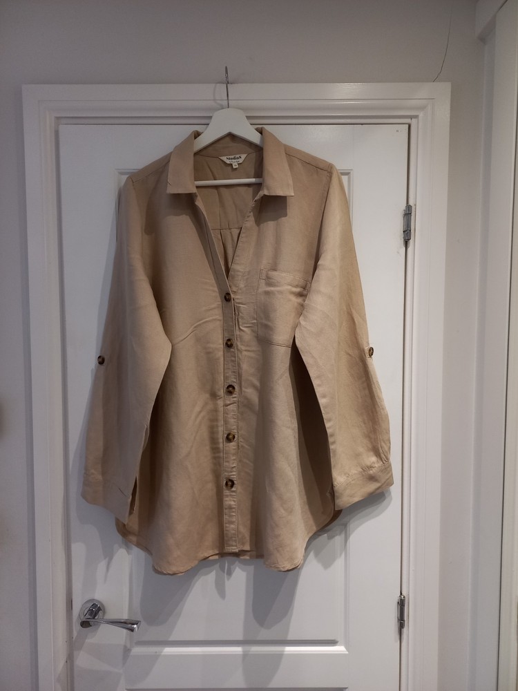 Phase Eight Beige Oversized Linen Blend Blouse Shirt Size 18 Uk Excellent