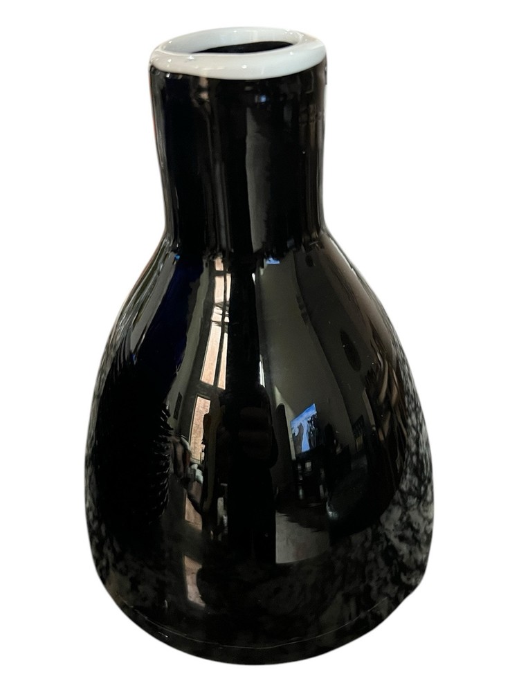 Vtg Black Amethyst Handblown Handmade Glass Vase With White Rim