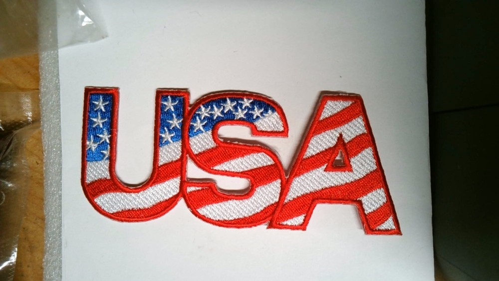 NOVELTY PATCH SEW ON RED WHITE AND BLUE USA CUT OUT AMERICAN FLAG