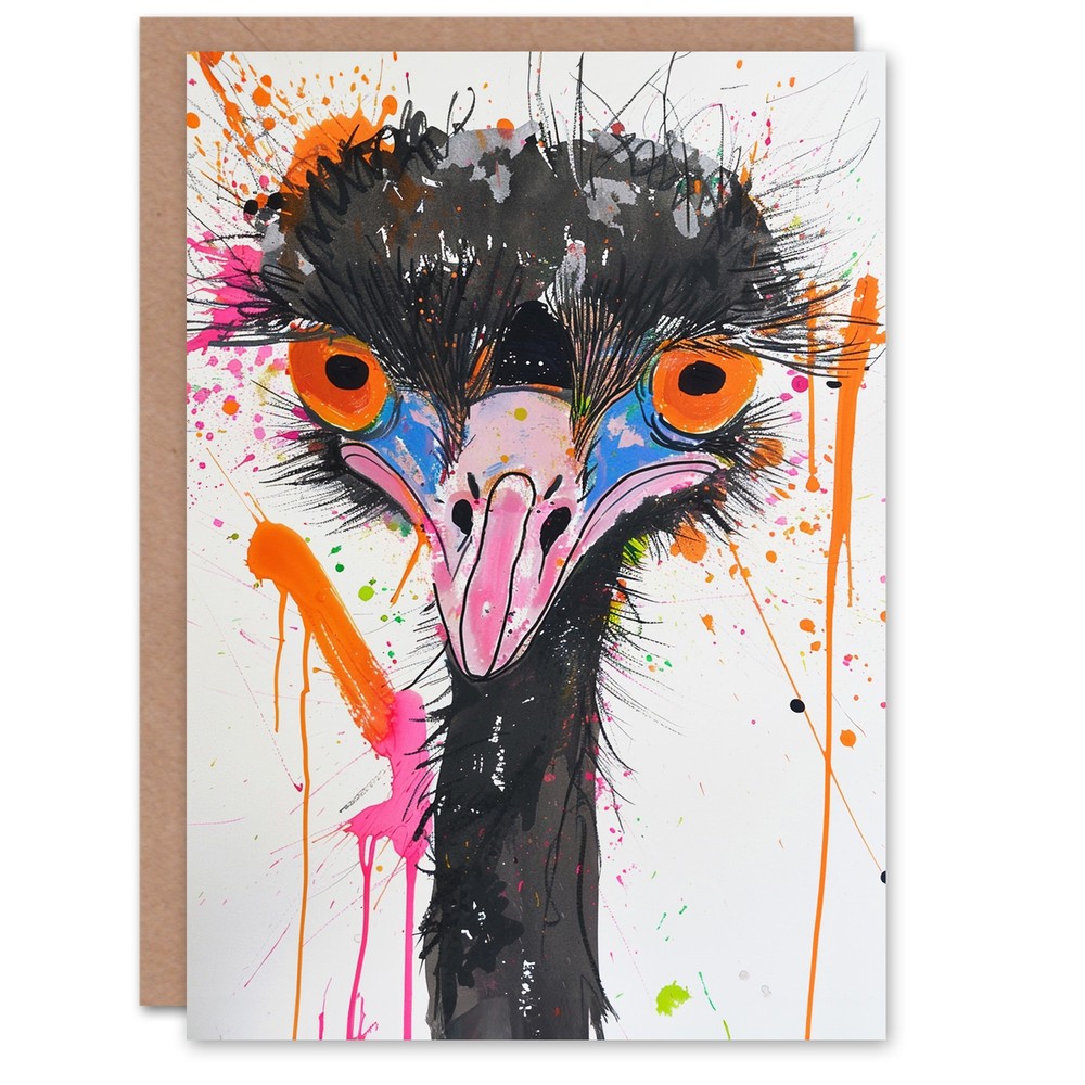 Quirky Emu Bird Head Bright Abstract Painting Birthday Card