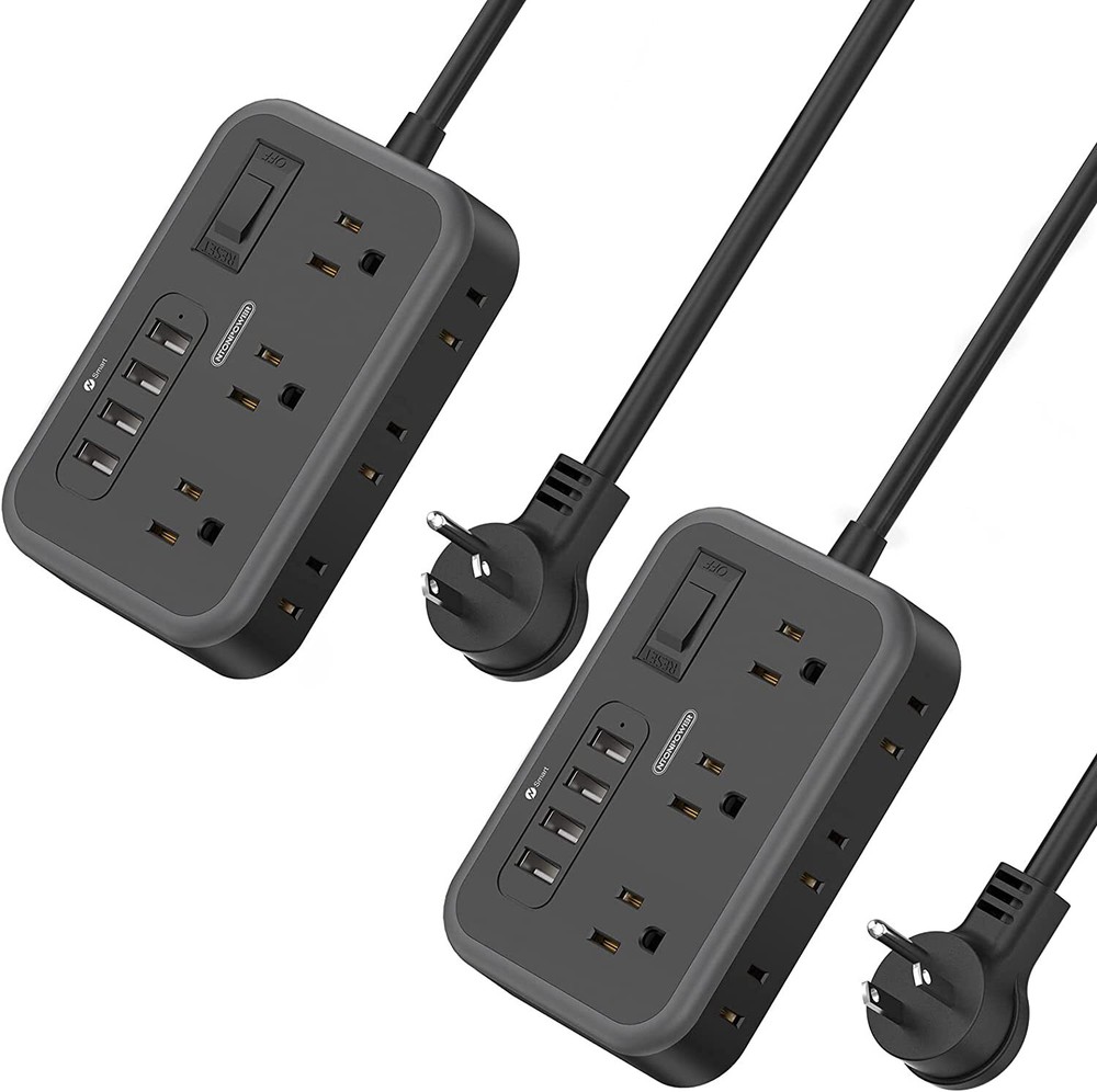 2 Pack Flat Plug Power Strip, 5Ft Ultra Thin Extension Cord with 6 Outlets 4 USB