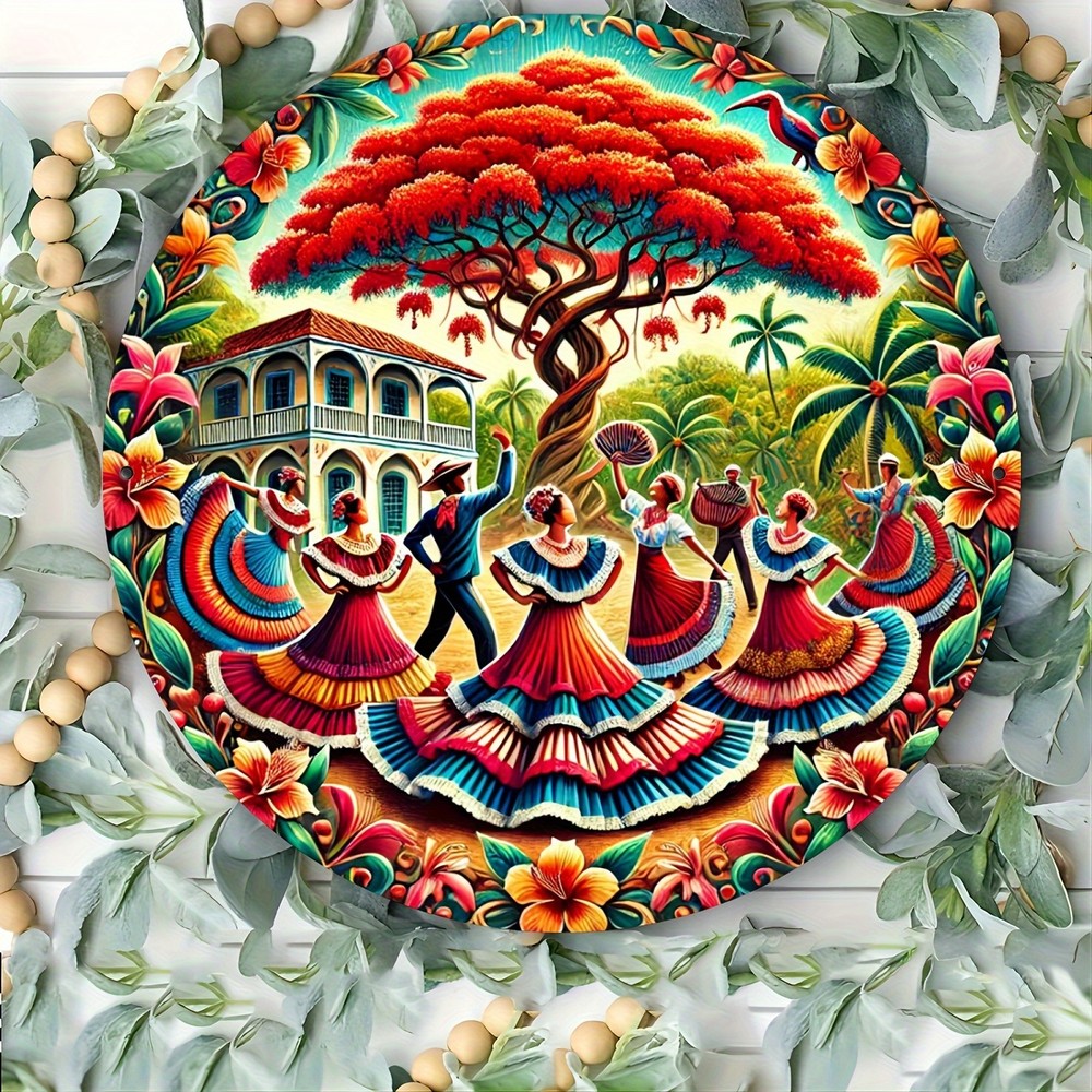 Puerto Rico Dance Style Round Aluminum Wall Decor Metal Sign