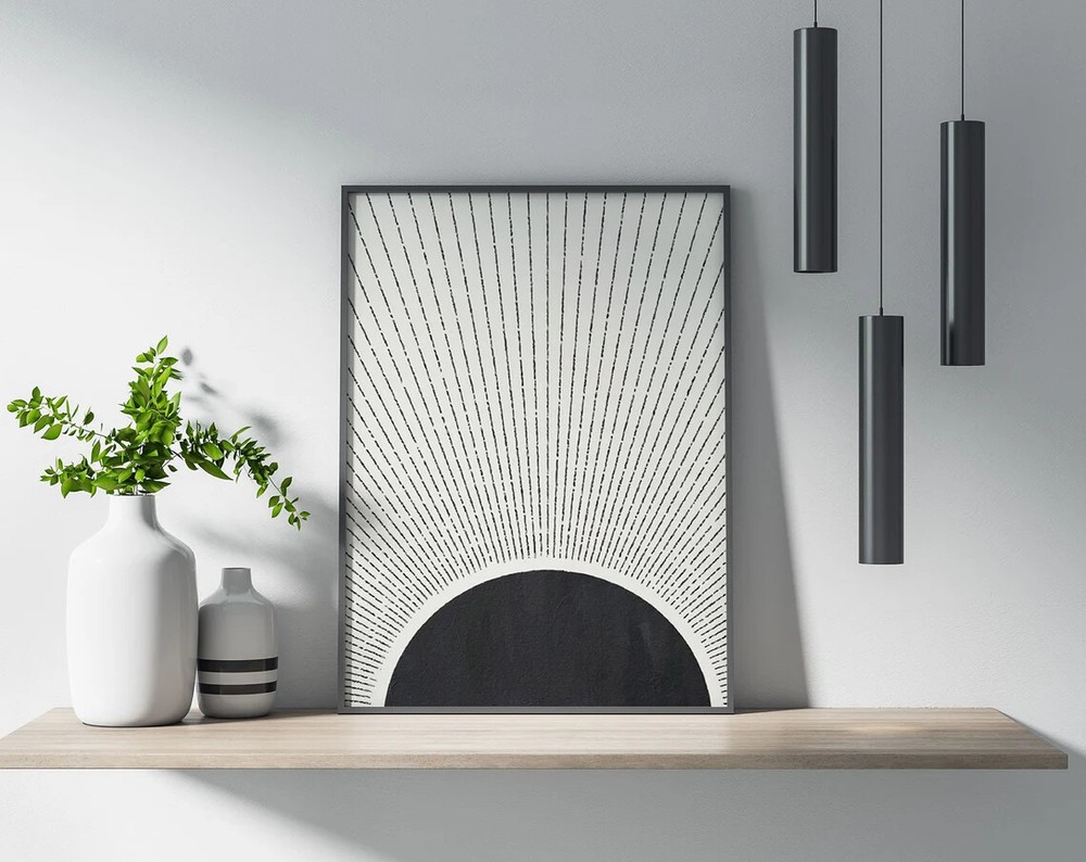 Black Sun Rays Minimalistic Poster Premium Quality Choose your Size