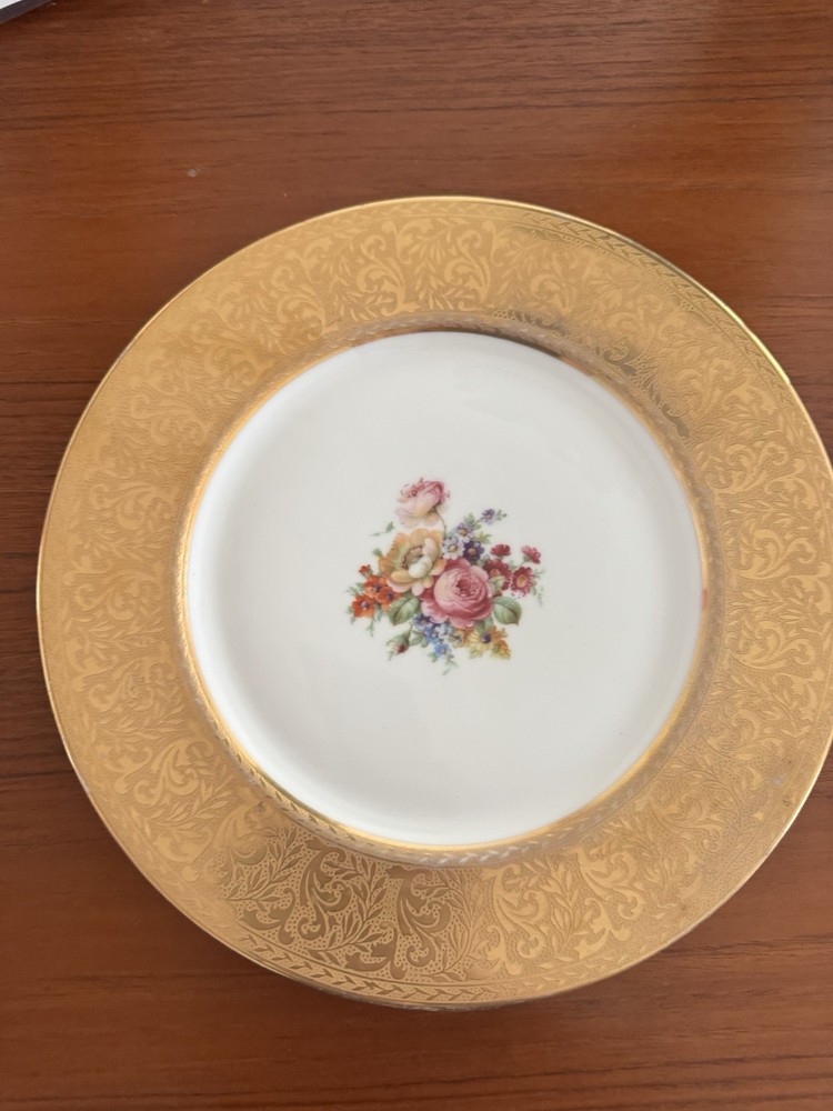 MINT Vintage H&C Heinrich & Co Selb Bavaria Gold Gilded Flower Dinner Plate 11