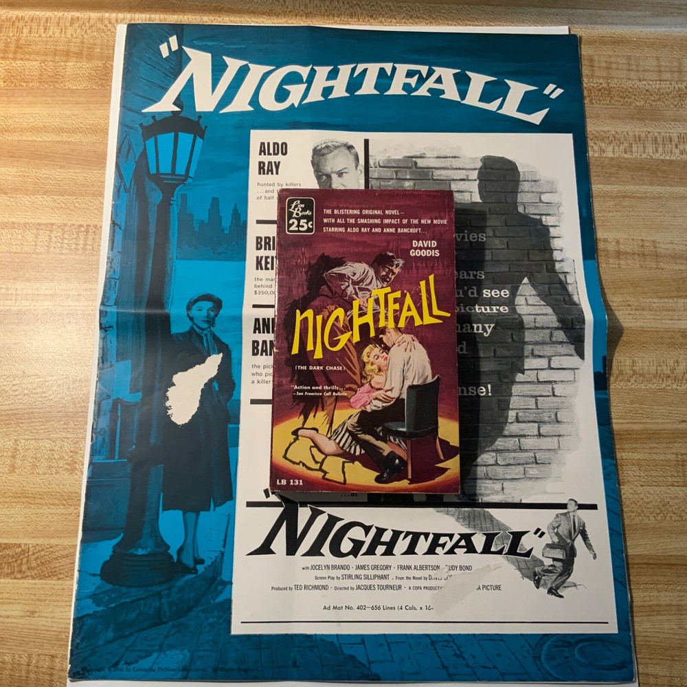 Nightfall by David Goodis 1956 Lion LB 131, 2nd Pr+ film press book VG+ -N Fine
